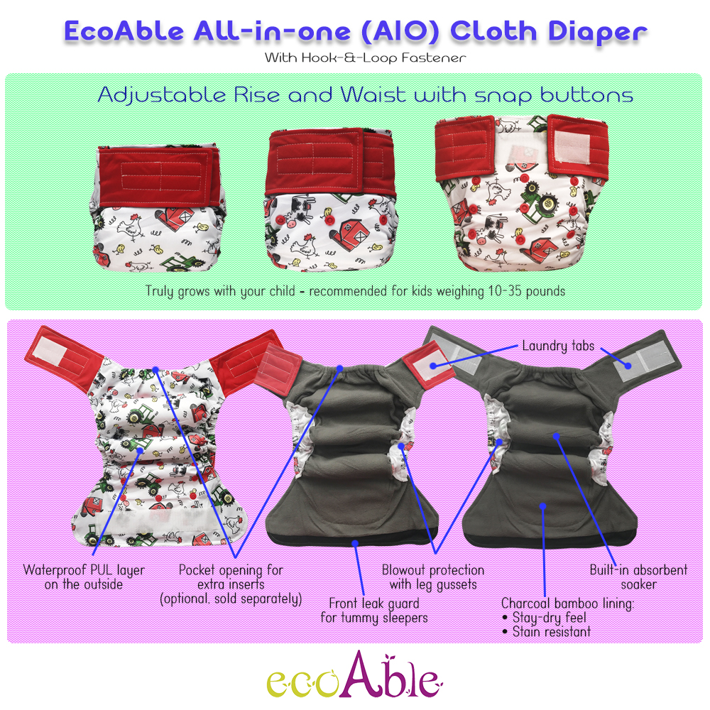 EcoAble Hook-&-Loop All-in-one Cloth Diaper Guide (AIO)