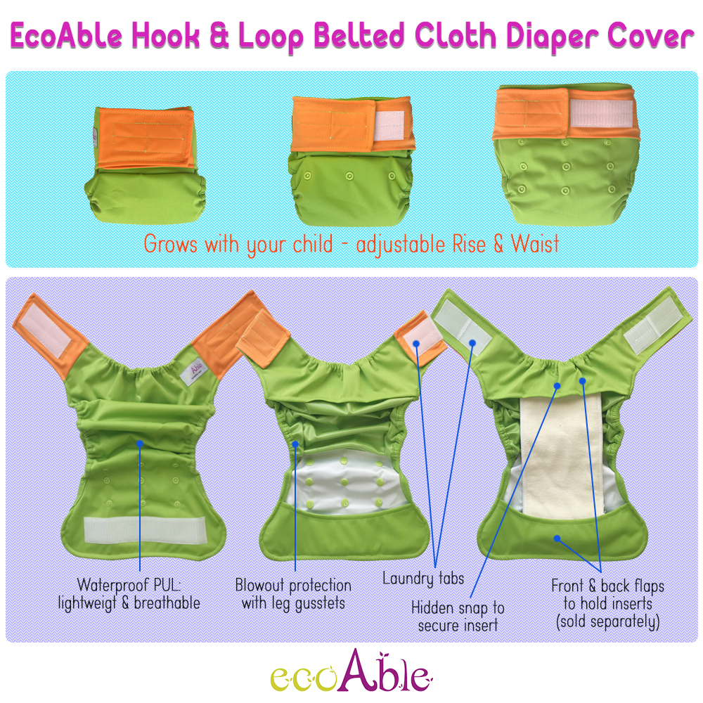 EcoAble Baby Cloth Diaper Cover with Hook-&-Loop closure