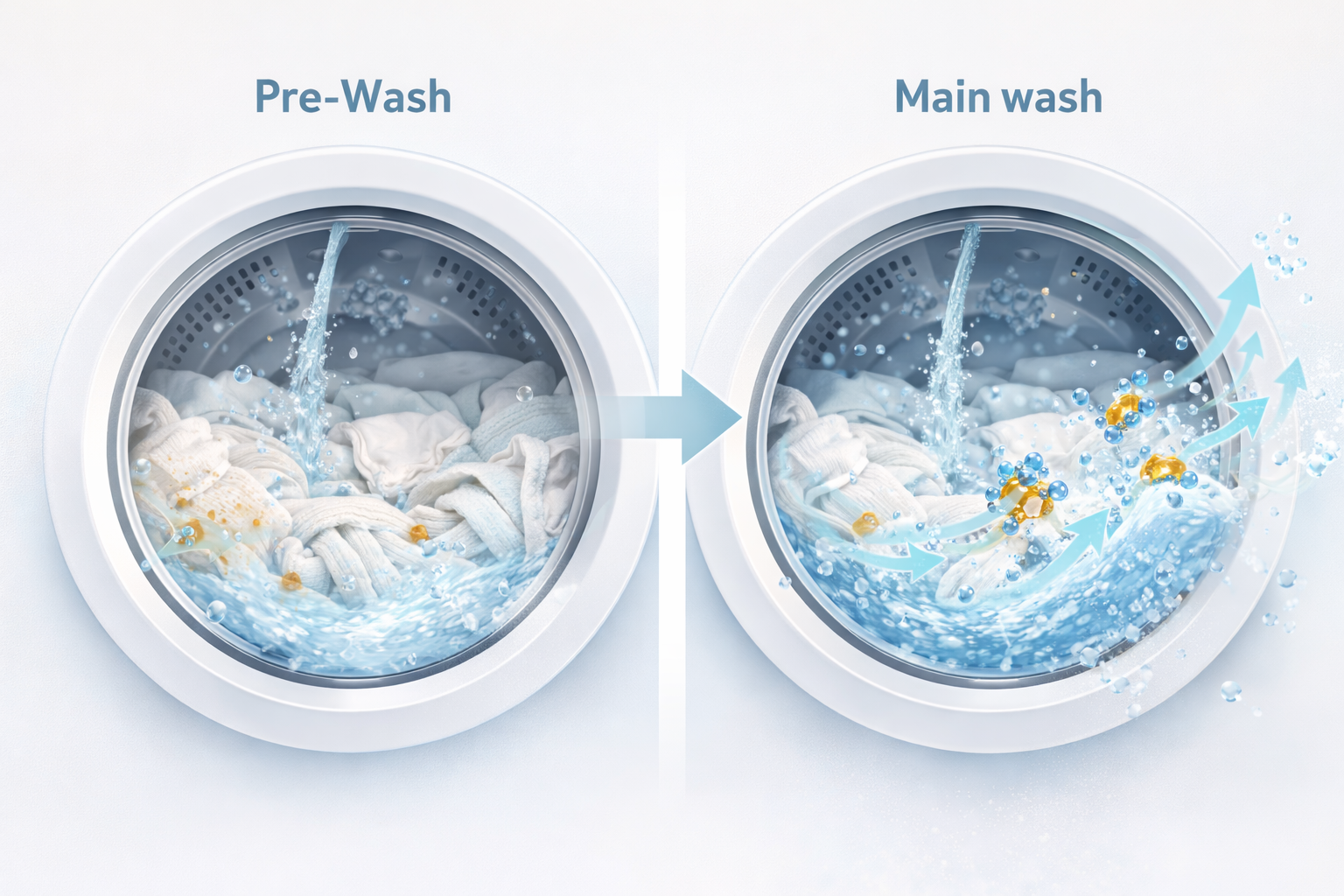 cloth diaper washing routine showing pre wash and main wash cleaning process