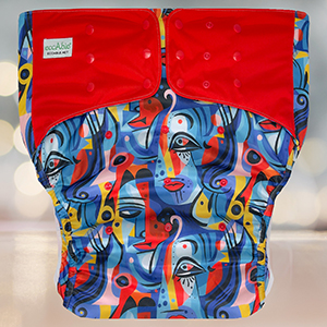 EcoAble Pocket Diaper 2.0 in Abstract pattern—Picasso-style faces for adult incontinence.