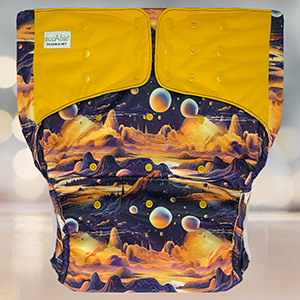 EcoAble Pocket Diaper 2.0 in Cosmic Realm—faraway planet artwork for incontinence care.