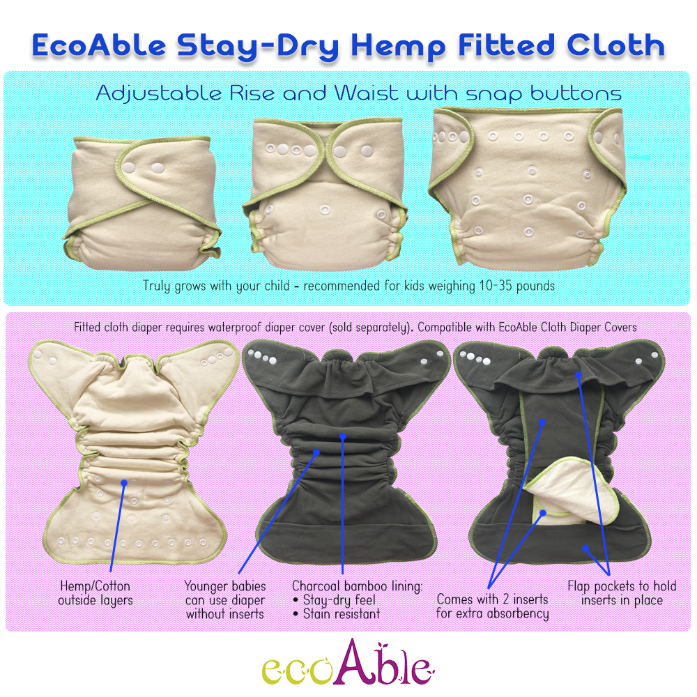 EcoAble Baby Fitted Cloth Diaper for Night Time