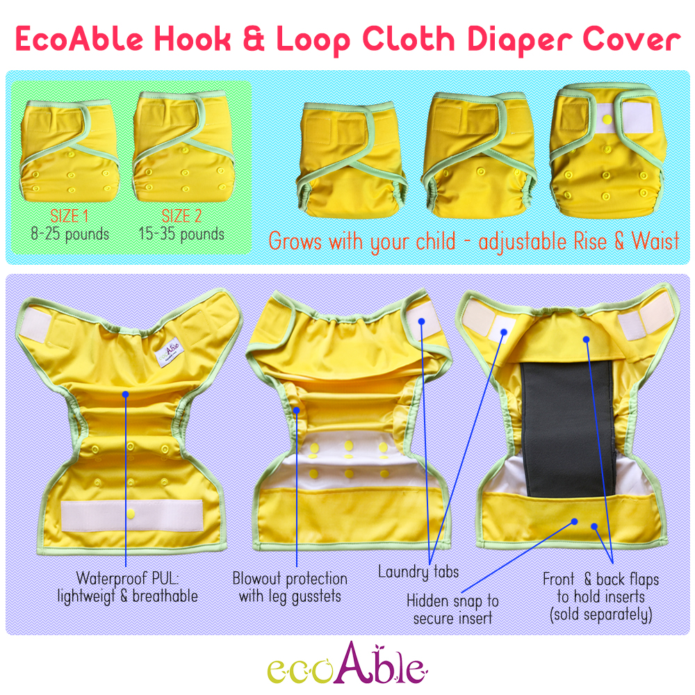 EcoAble Baby Cloth Diaper Cover with Hook-&-Loop closure