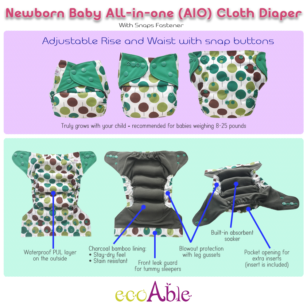 newborn baby all-in-one cloth diaper features Newborn baby AIO cloth diaper with bamboo insert