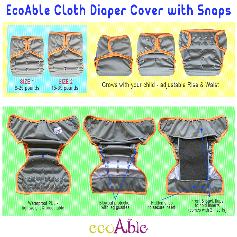 EcoAble Baby Cloth Diaper Cover with Snaps